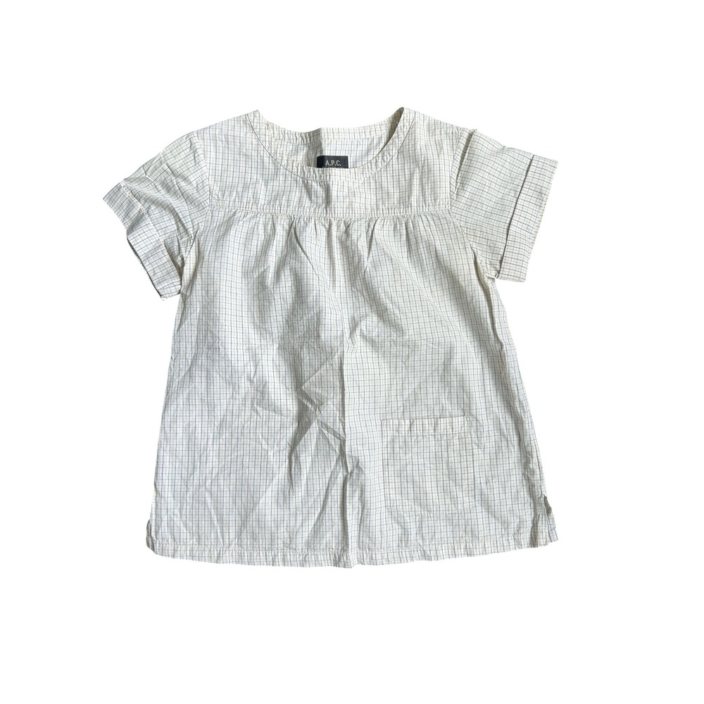 A.P.C. Rue Madame Paris Women Small White Grid Check Cotton Smock Blouse Top